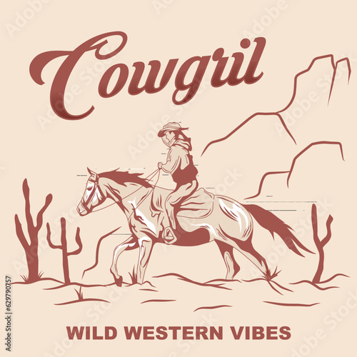 Cowgirl Wild West Vintage Logo Emblem Vector