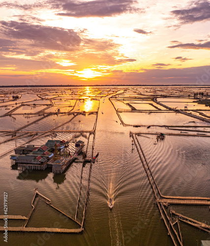 Sunrise in the Tam Giang lagoon, Hue city, Thua Thien Hue province, Vietnam. photo