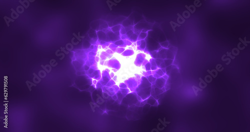 Abstract purple energy round sphere glowing with particle waves hi-tech digital magic abstract background