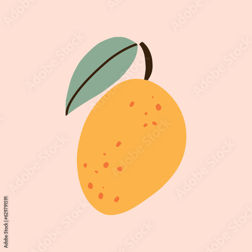 Hand drawn abstract boho poster with mango tropical fruits, isolated. Vector flat illustration. For pattern, logo, posters, invitation, greeting card, wall art print.