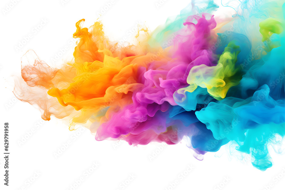 abstract colorful watercolor splashes of paint element for design, isolated on white and transparent background, ai generate