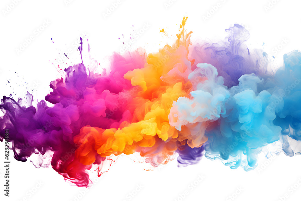 abstract colorful watercolor splashes of paint element for design, isolated on white and transparent background, ai generate