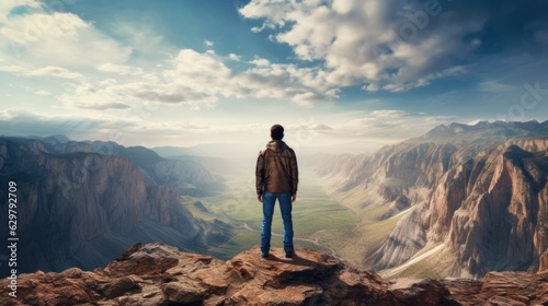 person standing at the top of a mountain  illustrating the concept of achievement and success generative ai