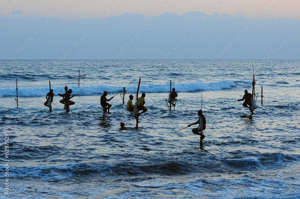 Naklejka premium Tilt fishing at Mirissa Sri Lanka