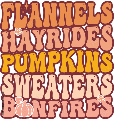 Flannels hayrides Pumpkins sweaters Bonfires wavy graphic designs