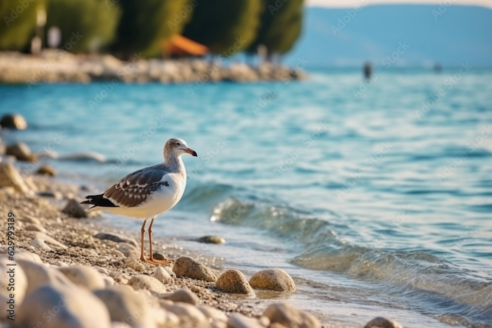 Seagull stands on harbor shore Seagull stands on harbor shore