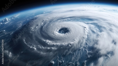 powerful cyclone seen from space  symbolizing the destructive potential of extreme weather events generative ai