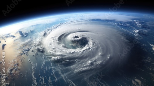 powerful cyclone seen from space  symbolizing the destructive potential of extreme weather events generative ai