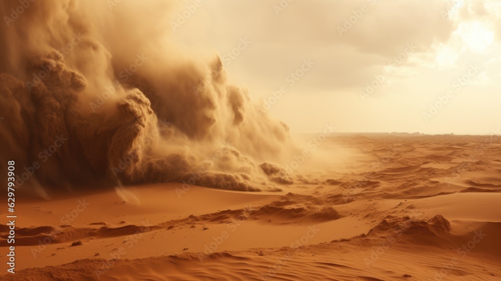 severe sandstorm in a desert landscape, representing the harsh conditions of arid environments generative ai - obrazy, fototapety, plakaty 