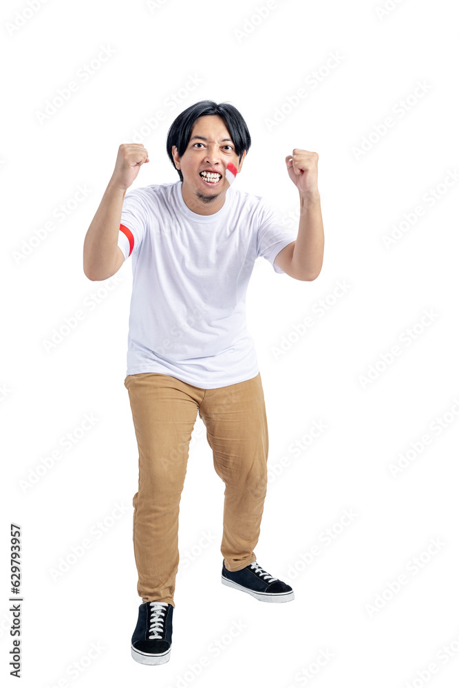 Indonesian man supporting with spirited expression Indonesian man supporting with spirited expression