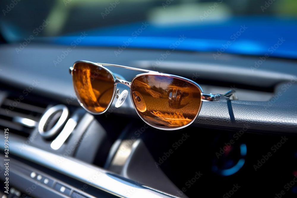 Sunglasses on car dash