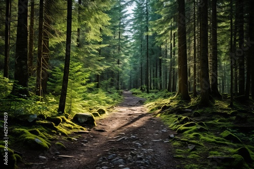 Camping Trail Through A Dense Forest, Generative AI