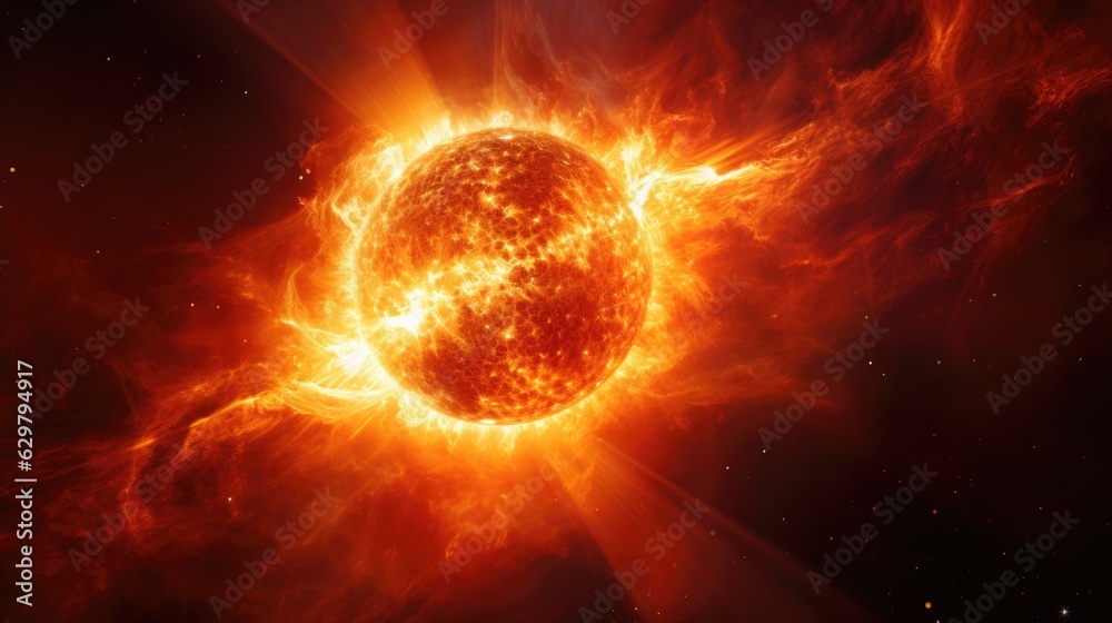 solar flare, illustrating the power and unpredictability of space weather. generative ai solar flare, illustrating the power and unpredictability of space weather. generative ai
