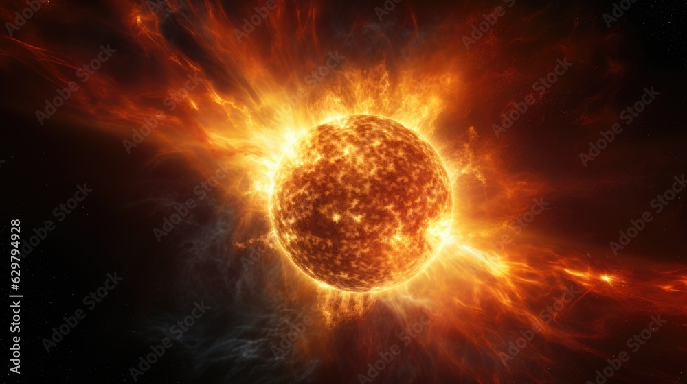 solar flare, illustrating the power and unpredictability of space weather. generative ai solar flare, illustrating the power and unpredictability of space weather. generative ai