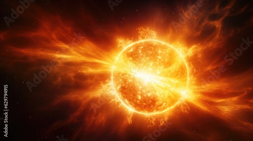 solar flare, illustrating the power and unpredictability of space weather. generative ai © ThisDesign