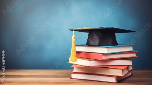 books with a graduation cap on top, symbolizing the achievement of education and the importance of lifelong learning generative ai