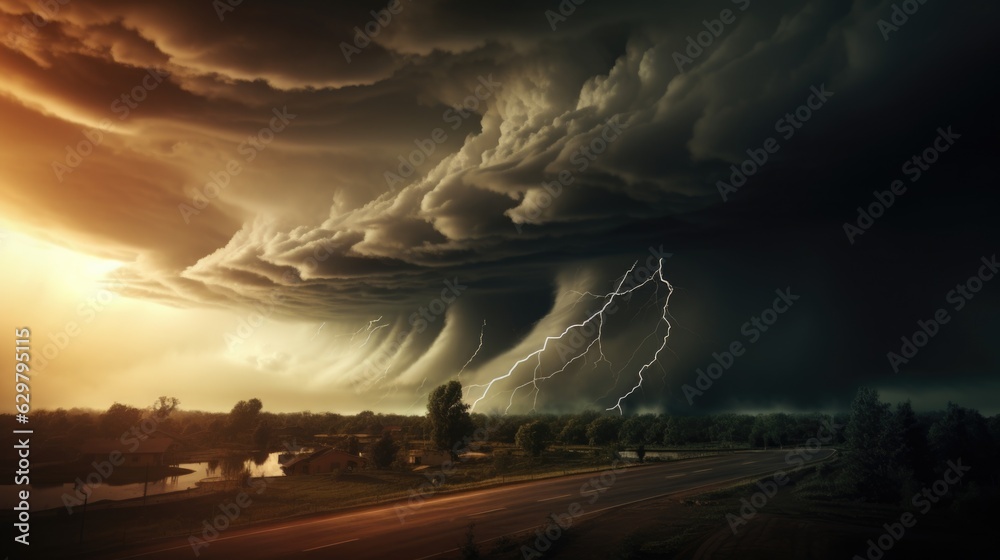 tornado in the distance, with a dark, stormy sky overhead, illustrating the threat of severe weather generative ai tornado in the distance, with a dark, stormy sky overhead, illustrating the threat of severe weather generative ai