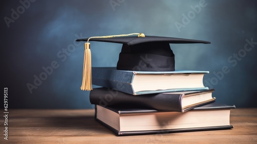 books with a graduation cap on top, symbolizing the achievement of education and the importance of lifelong learning generative ai