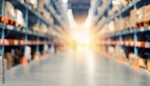 Photo Blurred business background, Blur warehouse with bokeh light background