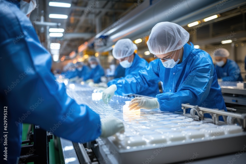 Food packing factory workers are working. Food packing factory workers are working.
