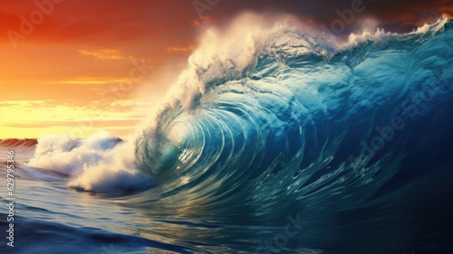 tsunami wave approaching the shore, symbolizing the danger of seismic sea waves generative ai