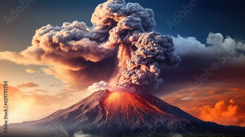 volcanic eruption with lava flowing down the mountainside, illustrating the raw power of nature generative ai © ThisDesign