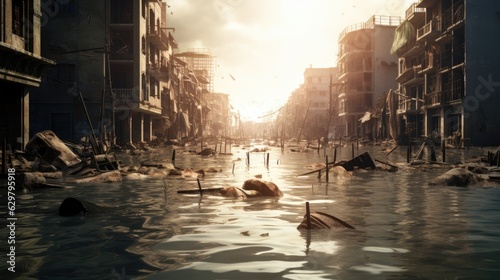 city submerged in water  illustrating the aftermath of a devastating flood generative ai