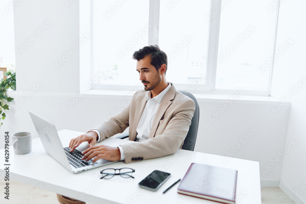 Man business glasses working laptop office tired Man business glasses working laptop office tired