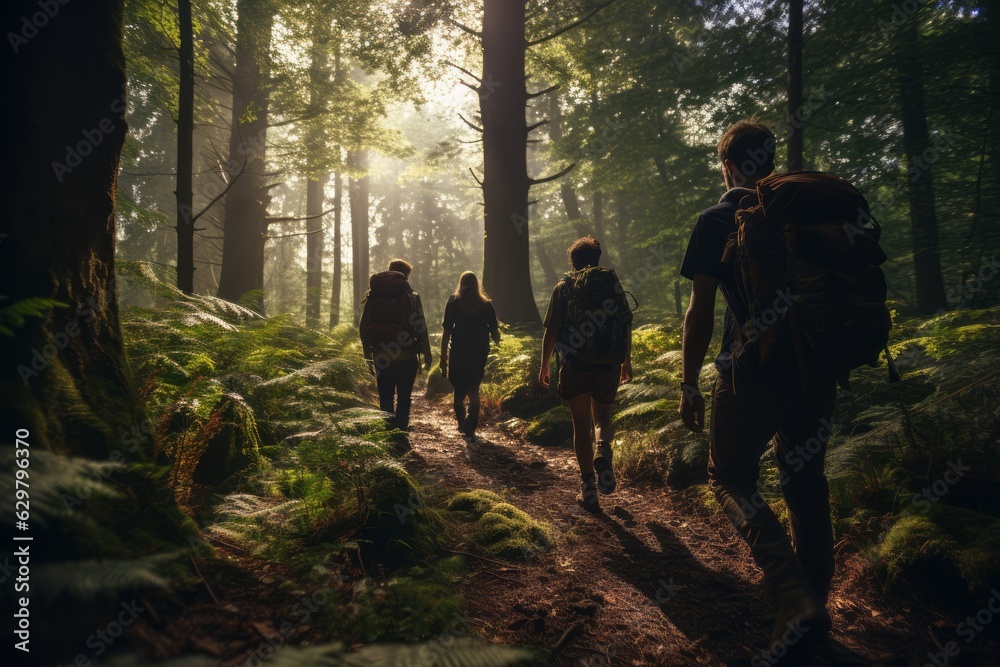 Group Of Friends Exploring A Forest, Generative AI