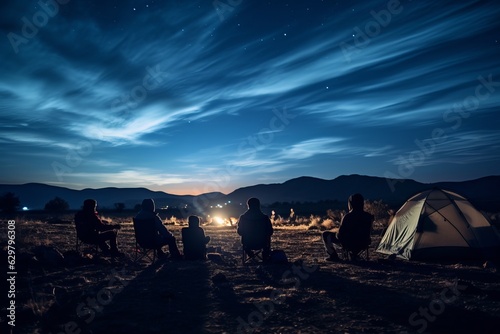  Group Of Campers Stargazing, Generative AI