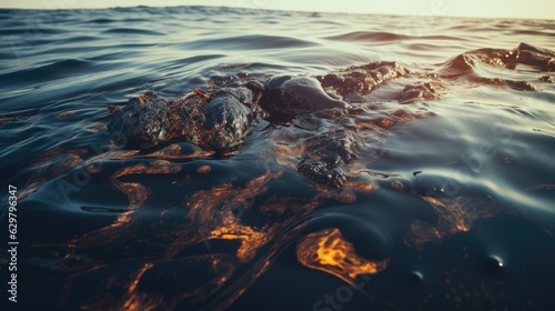 oil spill in the ocean, illustrating environmental pollution and its impact on marine life generative ai