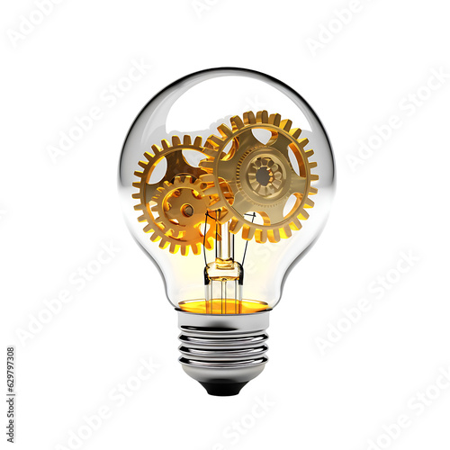 Bulb with gears, transparent background