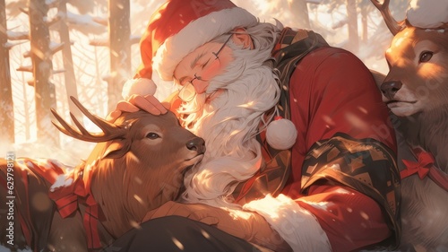 santa claus with reindeer