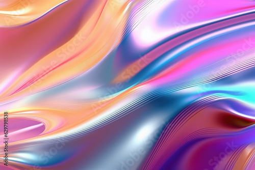 Metallic irridescent abstract multi colored wavy liquid background.  Generative AI. photo