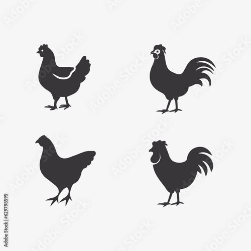 Murais de parede chicken logo  rooster and hen logo for poultry farming  animal logo vector illus