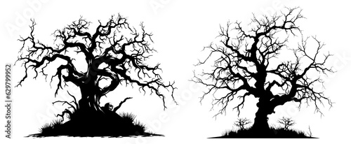 Naked scary tree silhouette. Winter trees with bare branches, Generative AI 