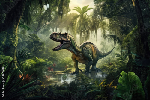 Tyrannosaurus in the jungle. Generative AI. © Сергей Косилко