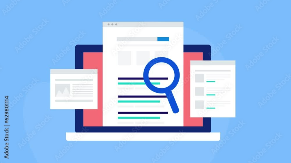 Website optimization, content marketing search engine keyword ranking, web traffic growth analysis, business technology conceptual SEO video animation.