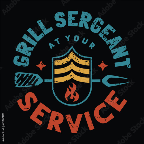 Vintage Retro Bbq Badge Emblem Logo Template Tshirt Design Grill Sergeant Service