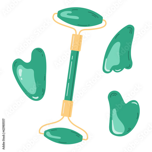 Vector set of gua sha and facial massage roller