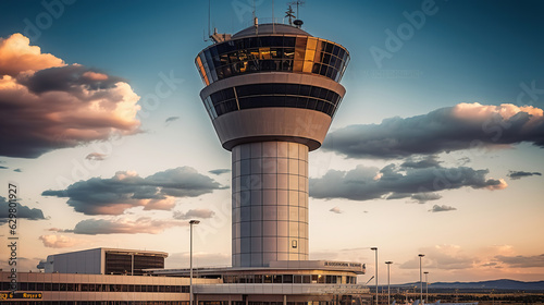 Fotografiet Airport Tower Control. Generative AI