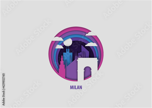 Italy Milan creative paper cut layer craft  vector illustration. Origami style city skyline travel art in depth illusion