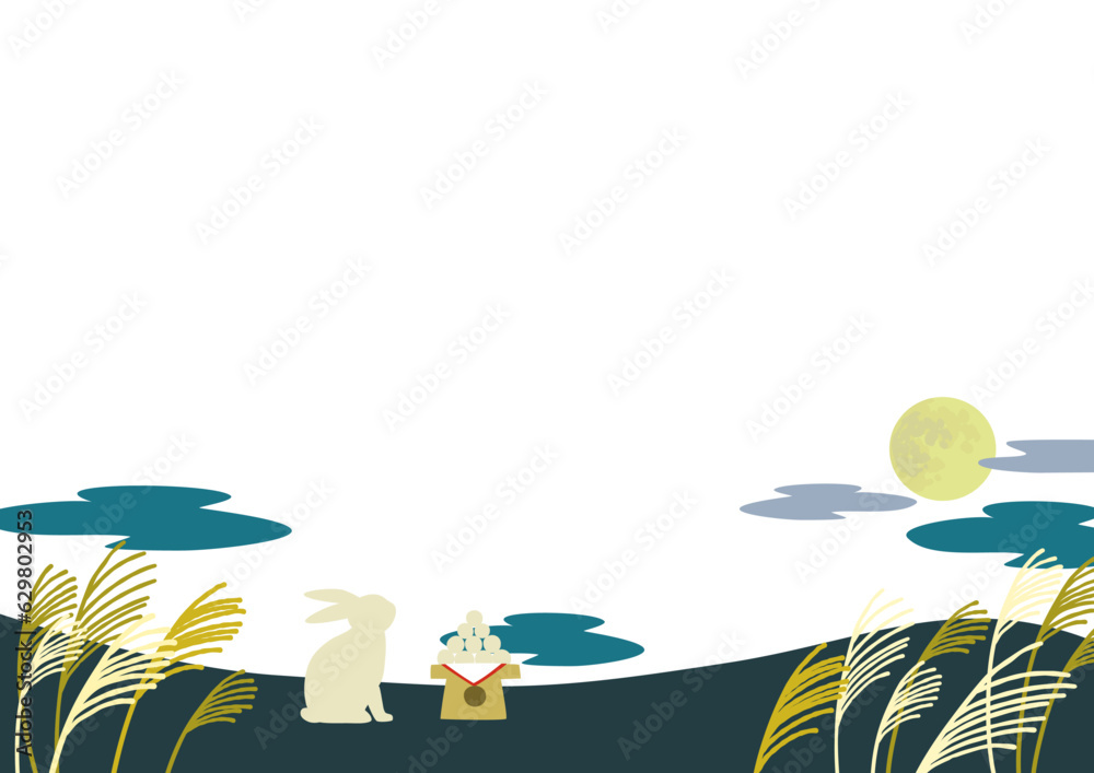 Φωτογραφία 月とすすきのお月見イラスト背景素材