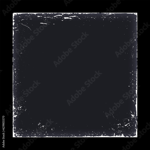 Paper cover with worn, dirty, scratches for retro cd, vinyl, music album. Grunge texture mockup, distressed edge overlay frame, rough vintage template, vector illustration