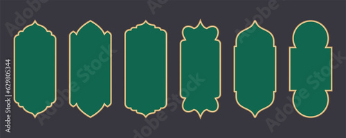 Ramadan frame shapes. Golden border with pattern for banner. Islamic luxury design elements for decoration Vintage vector templates