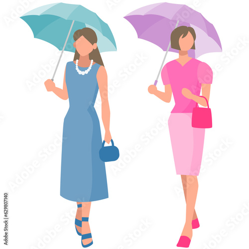 日傘をさして歩く女性のイラスト