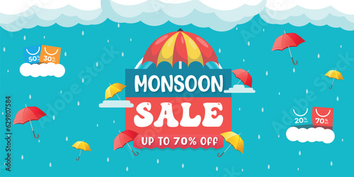 Monsoon sale and promotion advertisement banner background template design with easy to edit vector illustration
