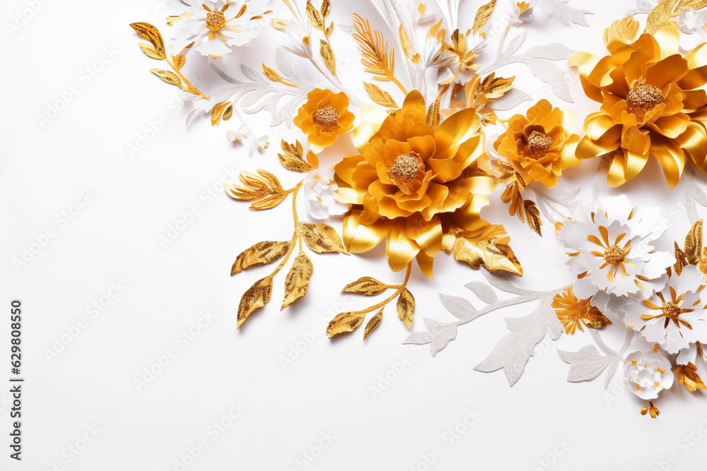 Elegant golden flower embroidery elements. 