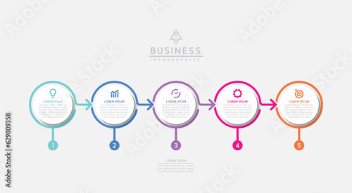 Vector infographic business presentation template with circular interconnection with 5 options.
