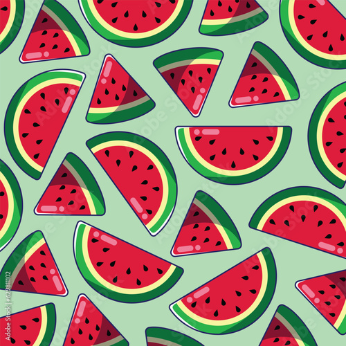 Watermelon fruits in digital patterns illustrations
